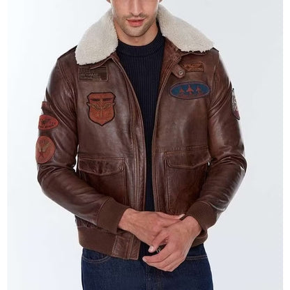 Maverick Brown Bomber Flight Leather Jacket for Men