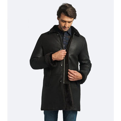 Men's Authentic Black Shearling Leather Coat