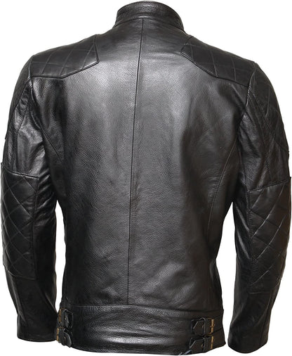 David The Beckham Cowhide Biker Men Black Motorcycle Leather Jacket