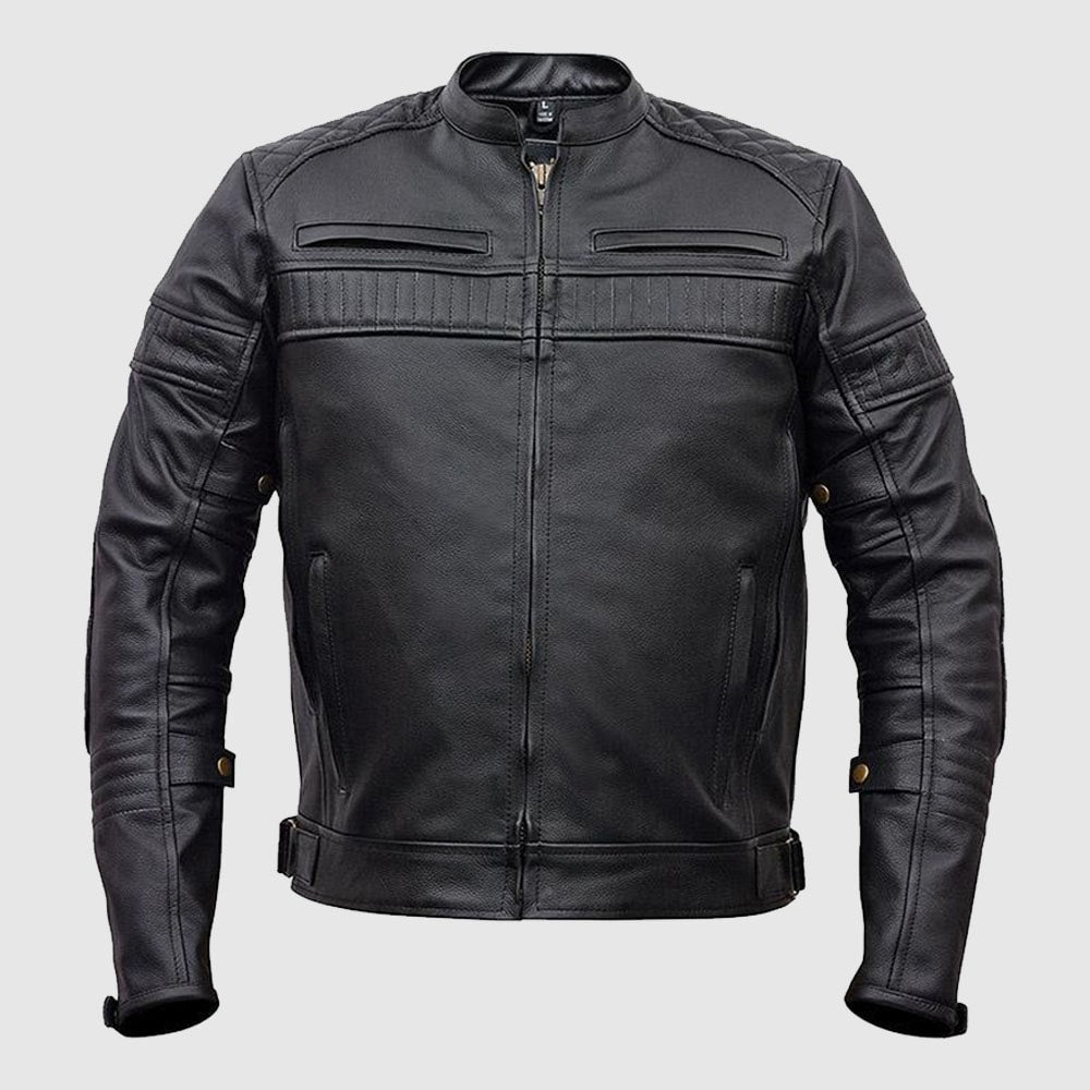 Vented Black Cowhide Leather Biker Motorcycle Scooter Jacket