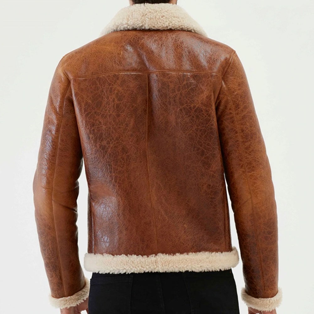 Men Aviator Tan&Off White Shearling Jacket