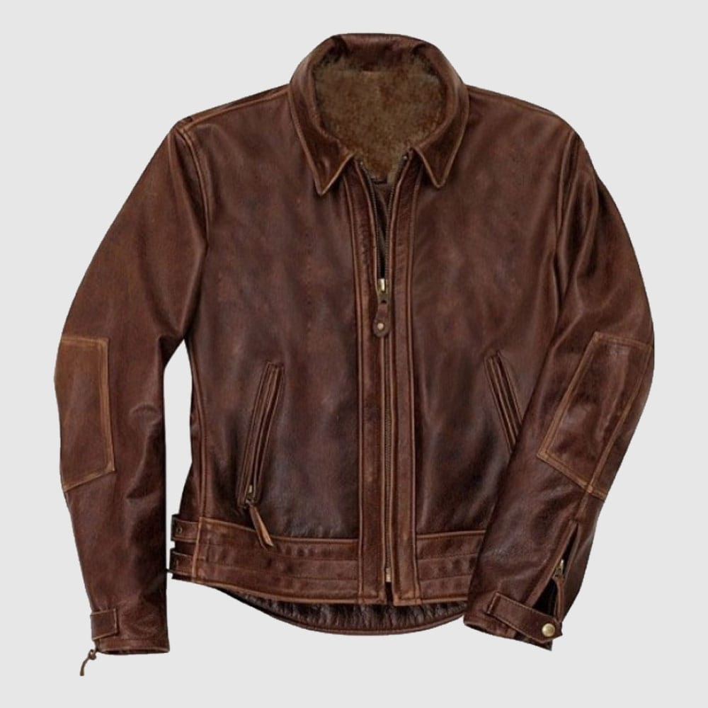 Mens Antique Brown Leather Jacket. Brown Fashion Biker Leather Jacket