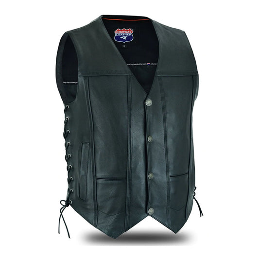 Men Motorcycle Leather Vest - Gun Pocket