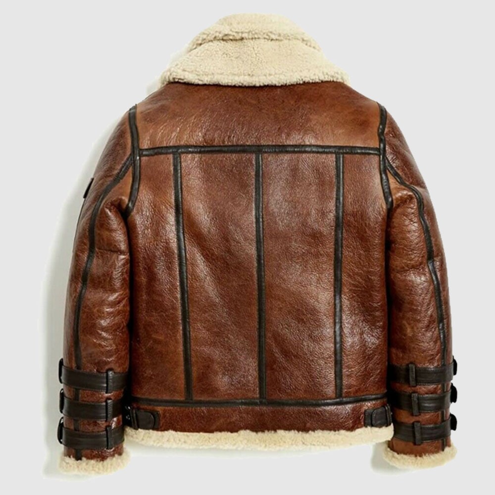 Mens Winter Aviator RAF B3 Shearling Real Sheepskin Leather Bomber Flying Jacket