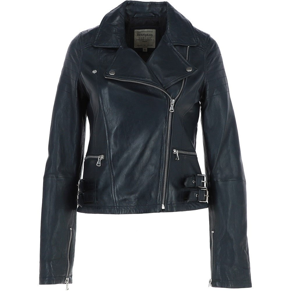 Leather Biker Jacket Navy