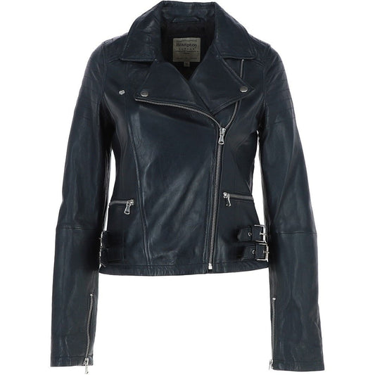 Leather Biker Jacket Navy