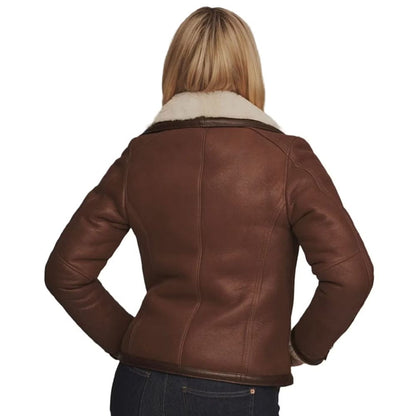 Heidi Lima Women Fashion Brown Aviator Real Shearling Bomber Jacket