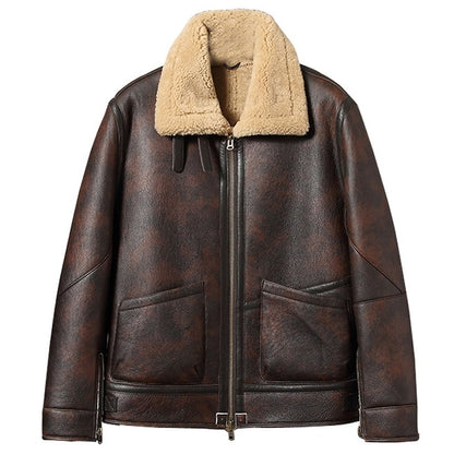 Mens Distressed Sheepskin Shearling B-3 Bomber Jacket