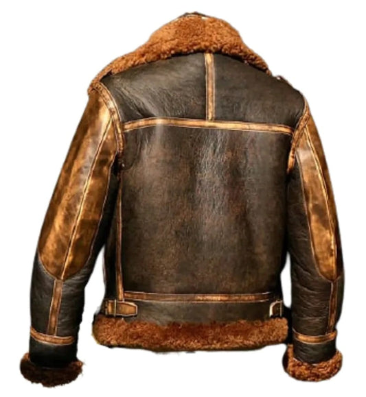 Men B3 Bomber RAF Aviator Shearling Fur Brown Real Leather Jacket