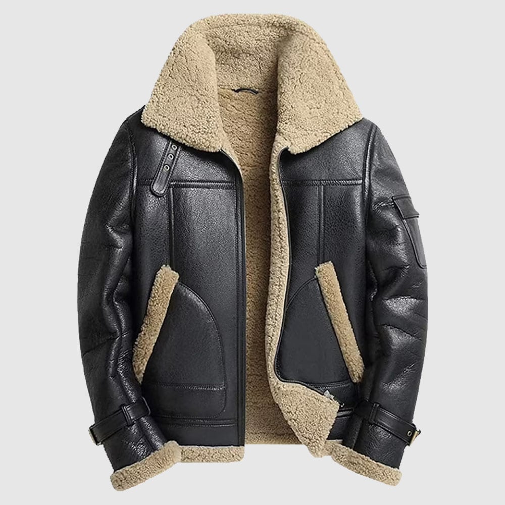 Mens Bomber B3 RAF Aviator Flying Shearling Leather Jacket