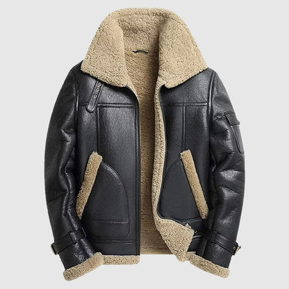 Mens Bomber B3 RAF Aviator Flying Shearling Leather Jacket