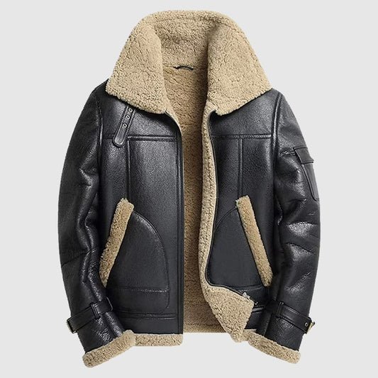 Mens Bomber B3 RAF Aviator Flying Shearling Leather Jacket