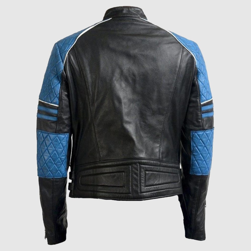 Men Blue Black Motorbike Leather Jacket