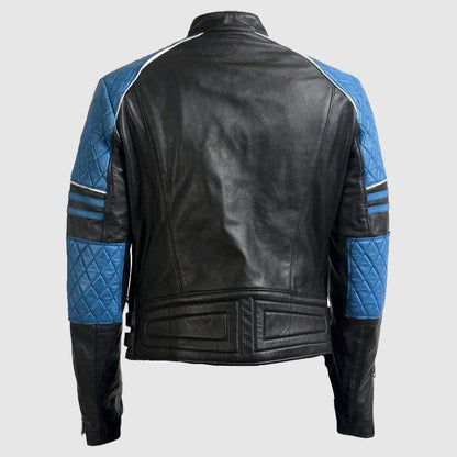 Men Blue Black Motorbike Leather Jacket