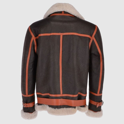 Men Sheepskin Flying Jacket Brown Brown Orange