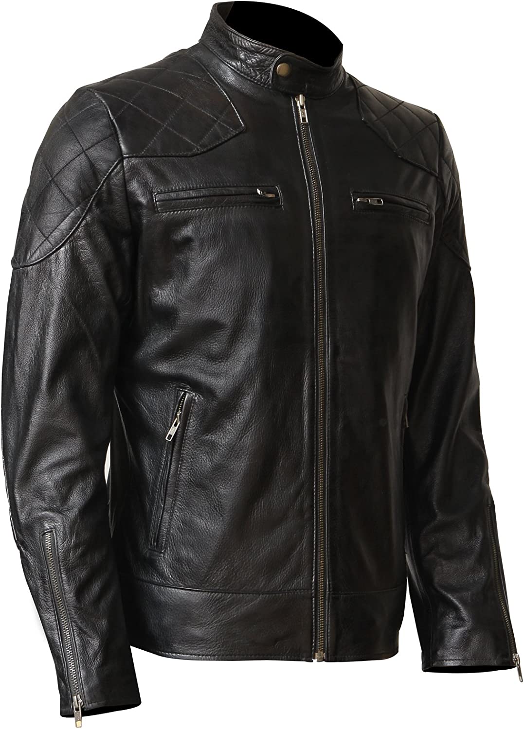 David The Beckham Cowhide Biker Men Black Motorcycle Leather Jacket