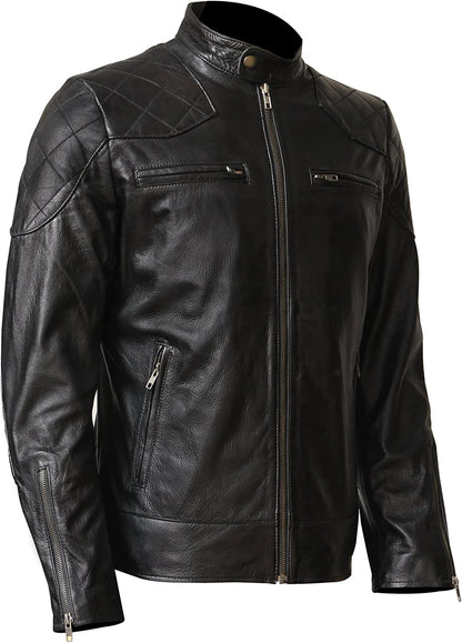 David The Beckham Cowhide Biker Men Black Motorcycle Leather Jacket