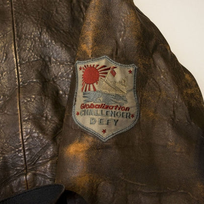 Vintage Style 80s Top Gun Military Flight Bomber Distressed Brown Leather Jacket
