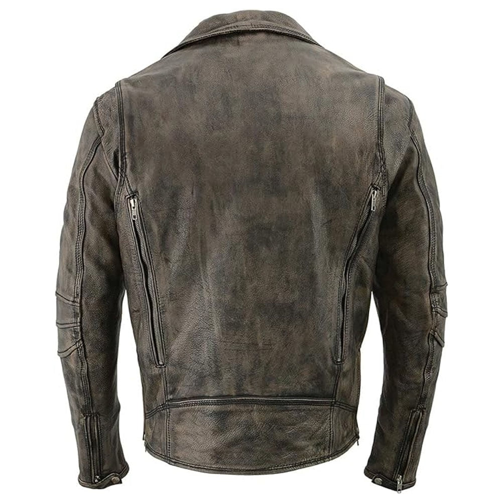 Milwaukee Distressed Brown Leather Motorcycle Jacket