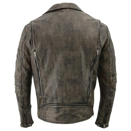 Milwaukee Distressed Brown Leather Motorcycle Jacket