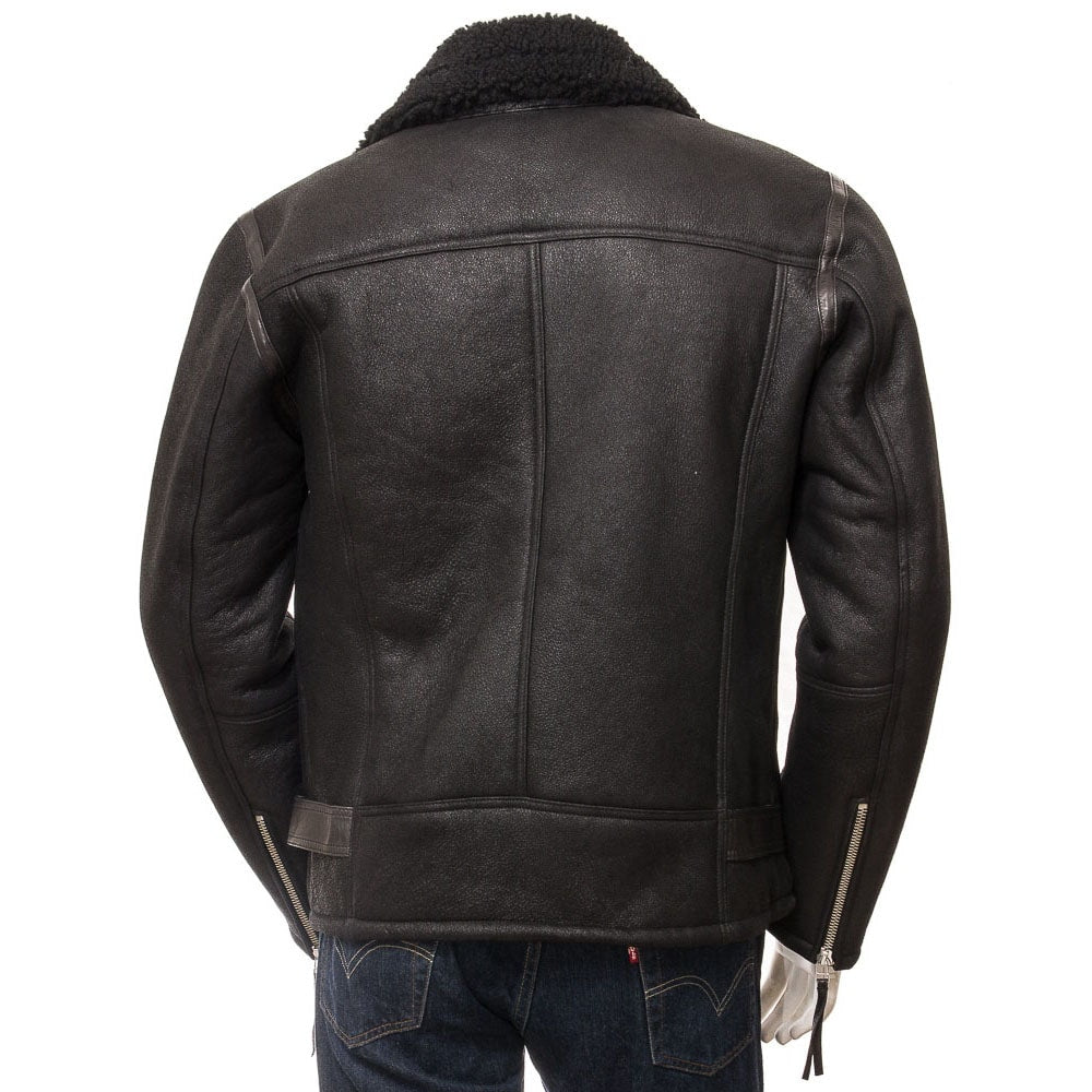 Men's Black Sheepskin Biker Jacket