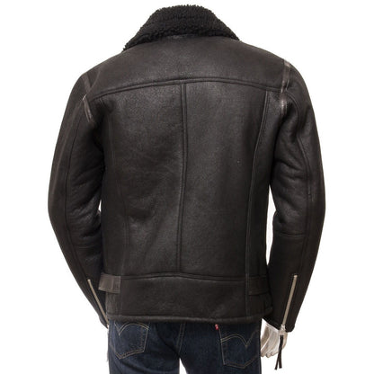 Men's Black Sheepskin Biker Jacket