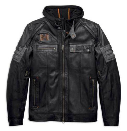 Harley Davidson Men's Bridgeport Black Leather Jacket Hoodie 3 in 1