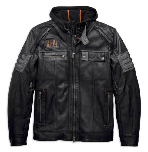 Harley Davidson Men's Bridgeport Black Leather Jacket Hoodie 3 in 1