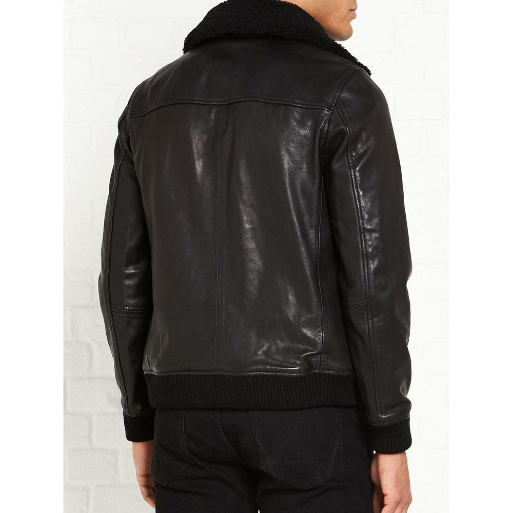Men Black Aviator Bomber Pure Lambskin Jacket