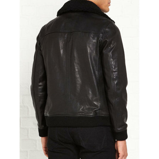 Men Black Aviator Bomber Pure Lambskin Jacket