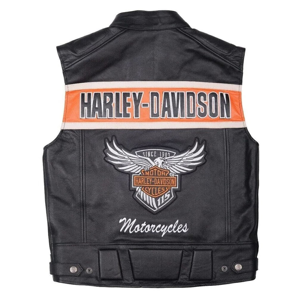 Harley Davidson Men's Genuine Motorcycle Black Leather Vest