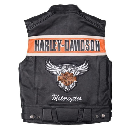 Harley Davidson Men's Genuine Motorcycle Black Leather Vest