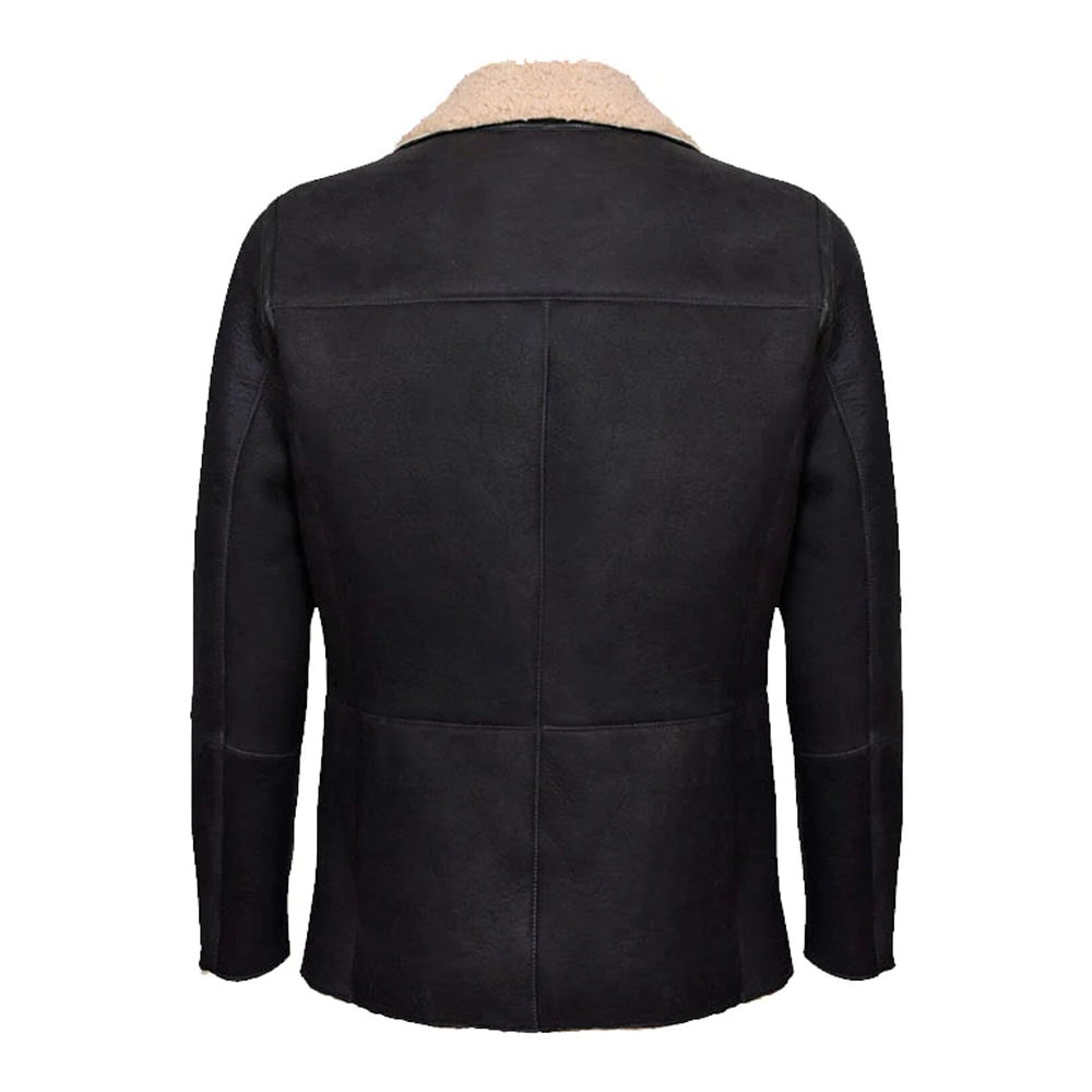 Mens Double Breasted Real Leather Jacket With Fur