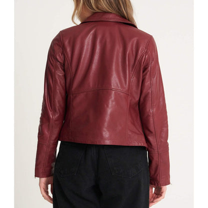 Women’s Chrome-Free Red Leather Biker Jacket