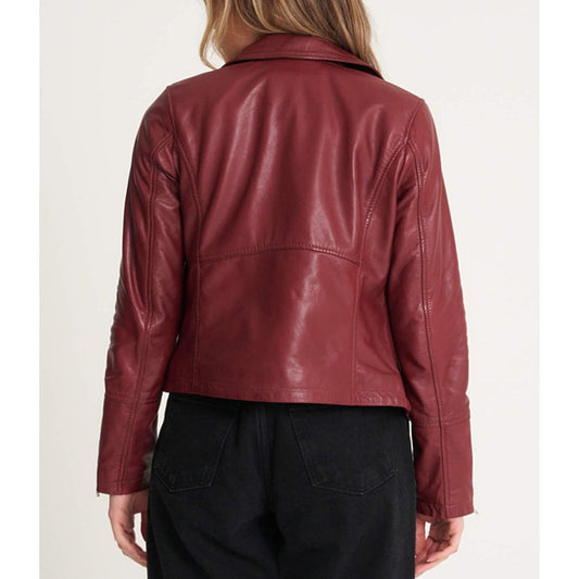 Women’s Chrome-Free Red Leather Biker Jacket