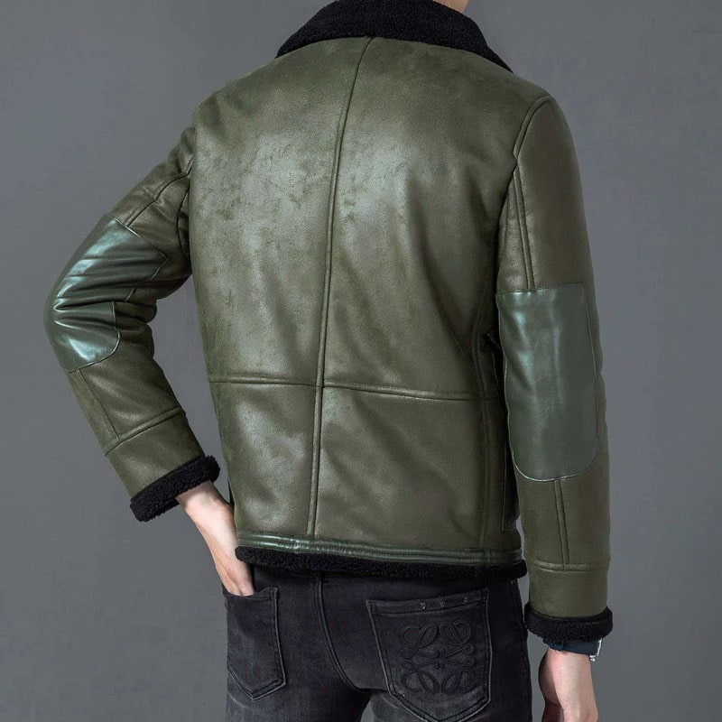Luxury Brand Men Genuine Sheepskin Leather Military Jacket