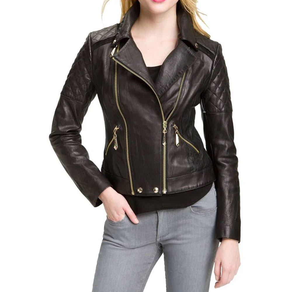 WOMEN VINTAGE DARK BROWN LEATHER FASHION JACKET