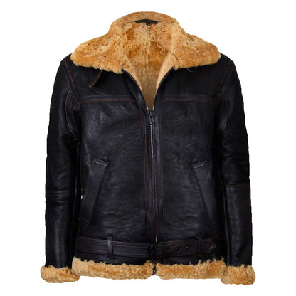 Mens Flying Brown Vintage Real Leather Jacket With Fur