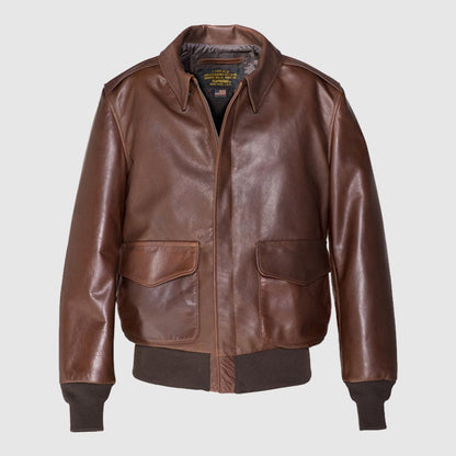 Men’s Waxed Cowhide A-2 Leather Flight Jacket – Classic Aviator