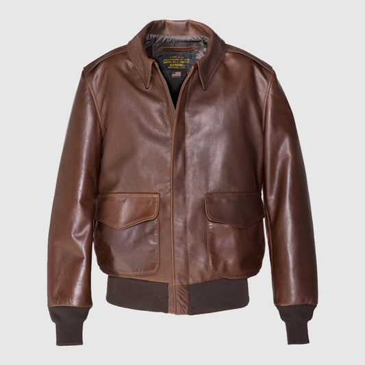 Men’s Waxed Cowhide A-2 Leather Flight Jacket – Classic Aviator