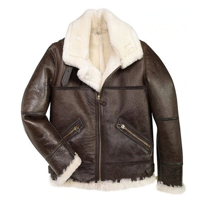 Men B3 Sheepskin Brown Bomber Jacket
