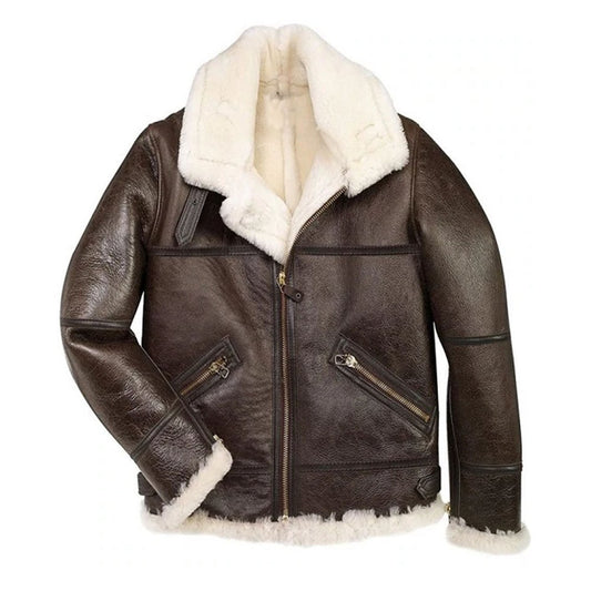 Men B3 Sheepskin Brown Bomber Jacket
