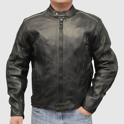 Redline Men's Cowhide Leather Reflective Piping Jacket