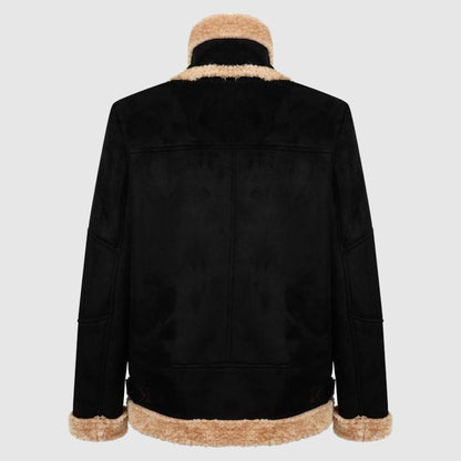 Charcoal Fashion Women's Black Shearling Aviator Biker Jacket