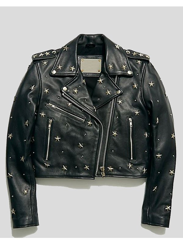 Womens Cropped Studded Leather Jacket