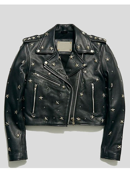 Womens Cropped Studded Leather Jacket