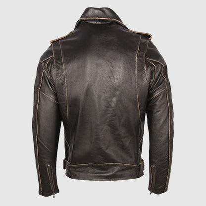 Vintage Retro Multi Pocket Brown Genuine Leather Motorcycle Jacket