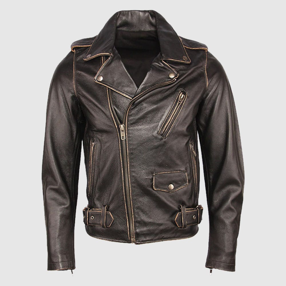 Vintage Retro Multi Pocket Brown Genuine Leather Motorcycle Jacket