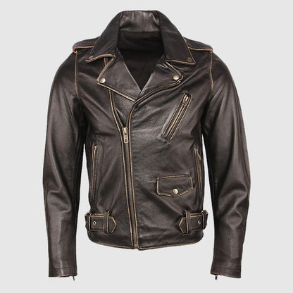 Vintage Retro Multi Pocket Brown Genuine Leather Motorcycle Jacket