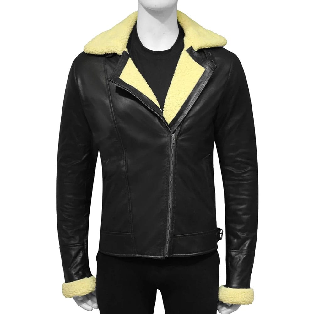 Mens Stylish Shearling Black Leather Jacket